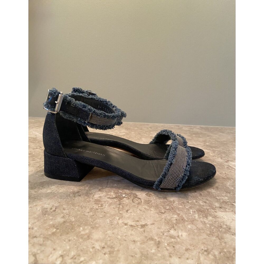 Stuart Weitzman Denim Block Heel Sandals 6.5 - Picture 7 of 12